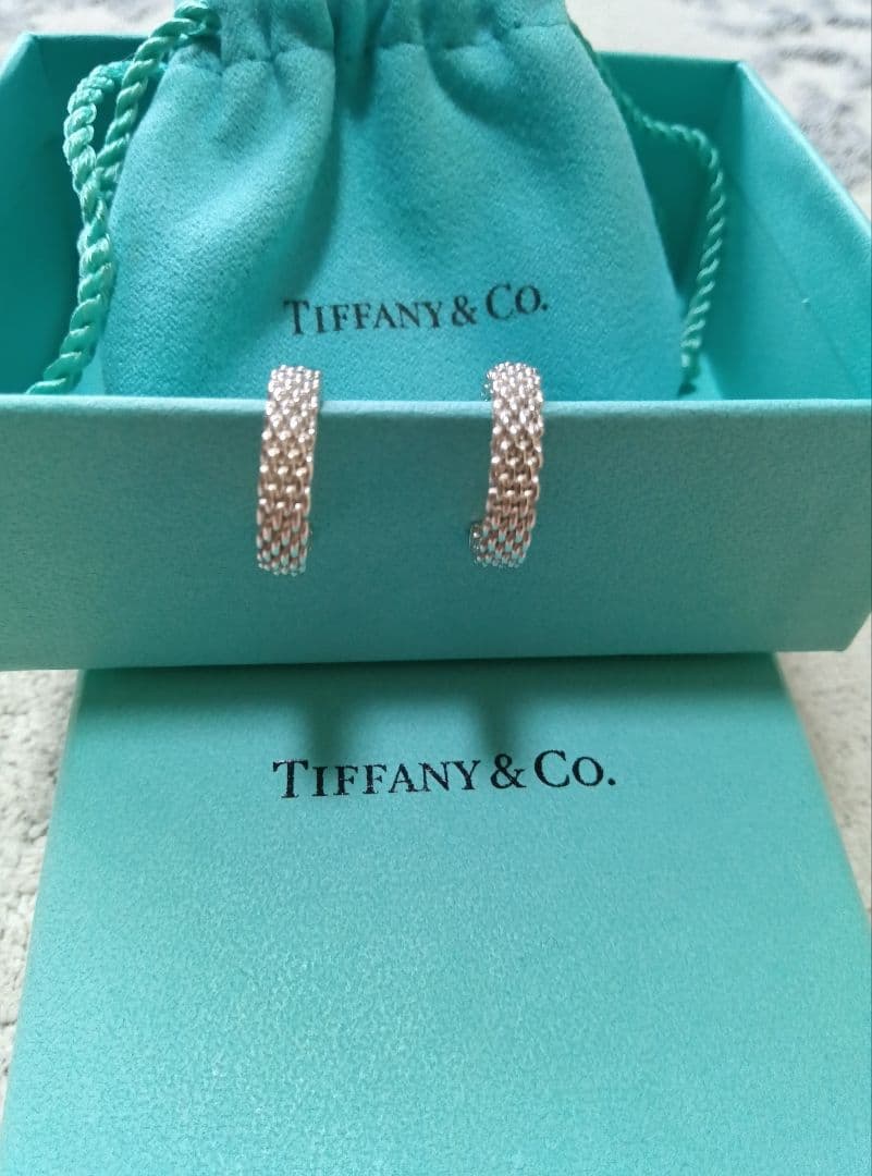美品 TIFFANY ティファニー サマセット メッシュ フープ ピアス 正規品