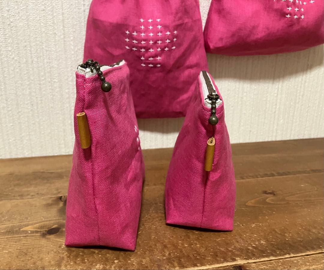 虎猫さま専用 くったりカラーリネン ローズピンク リネン100％ 巾着、ポーチ