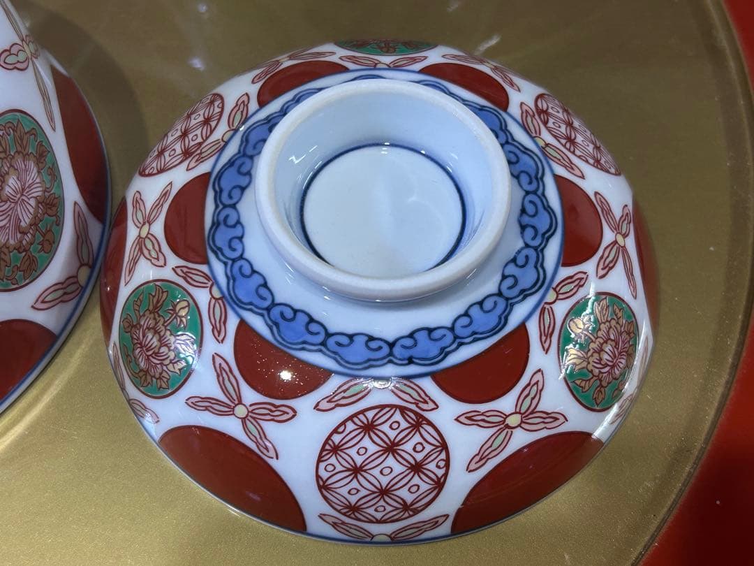 其泉作　赤濃丸紋　雑煮碗揃　赤絵　蓋付きどんぶり　新品未使用