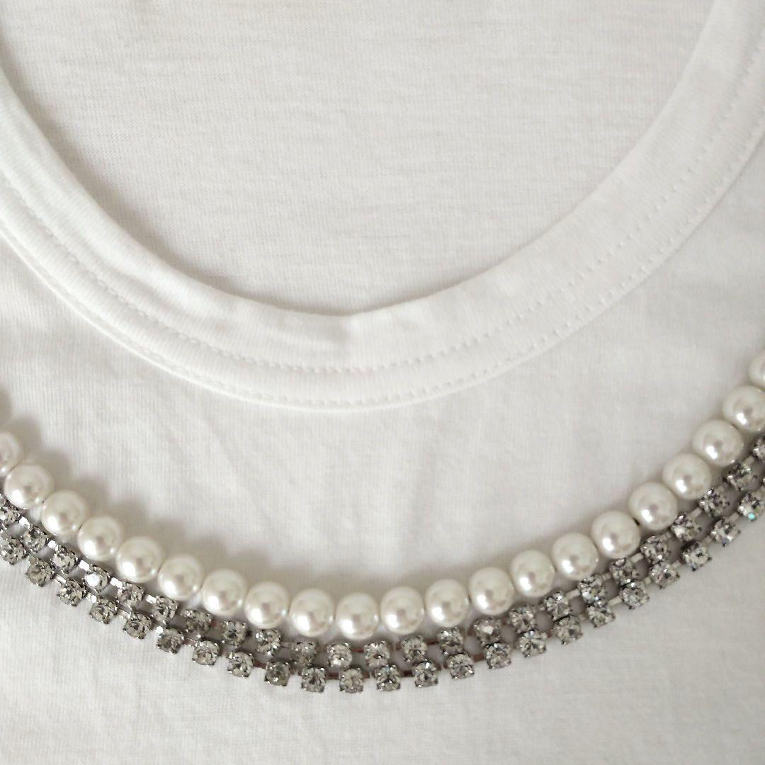 ●ローブドシャンブル コムデギャルソン●パール ネックレス付き Tシャツ