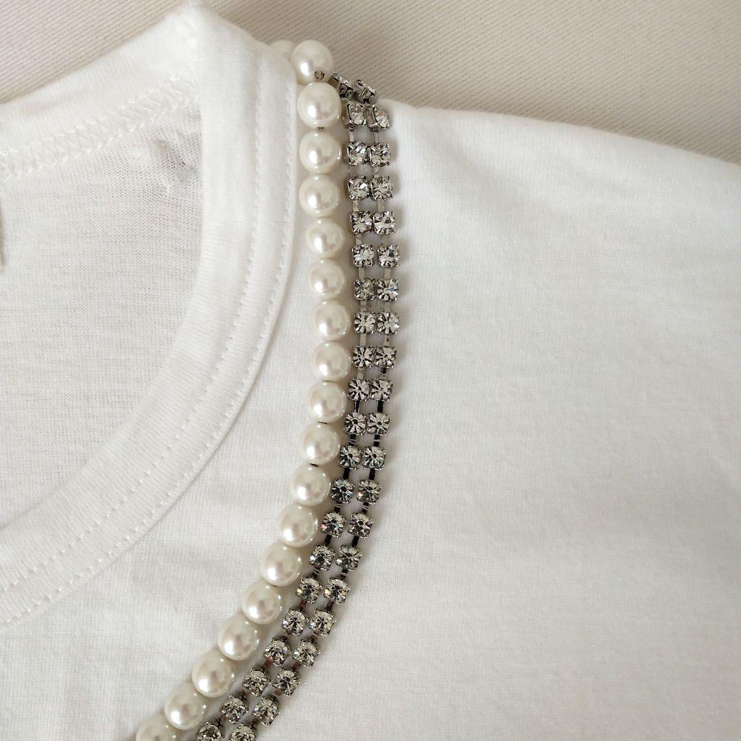 ●ローブドシャンブル コムデギャルソン●パール ネックレス付き Tシャツ