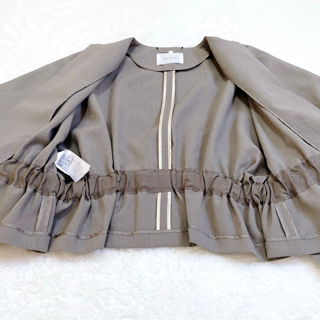 【美品】BEIGE, ベイジ　ノーカラージャケット 4 カーキ