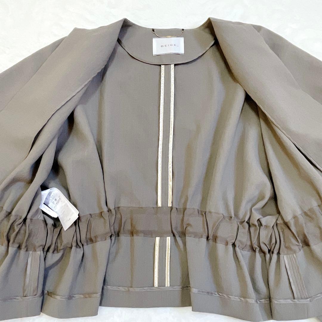 【美品】BEIGE, ベイジ　ノーカラージャケット 4 カーキ