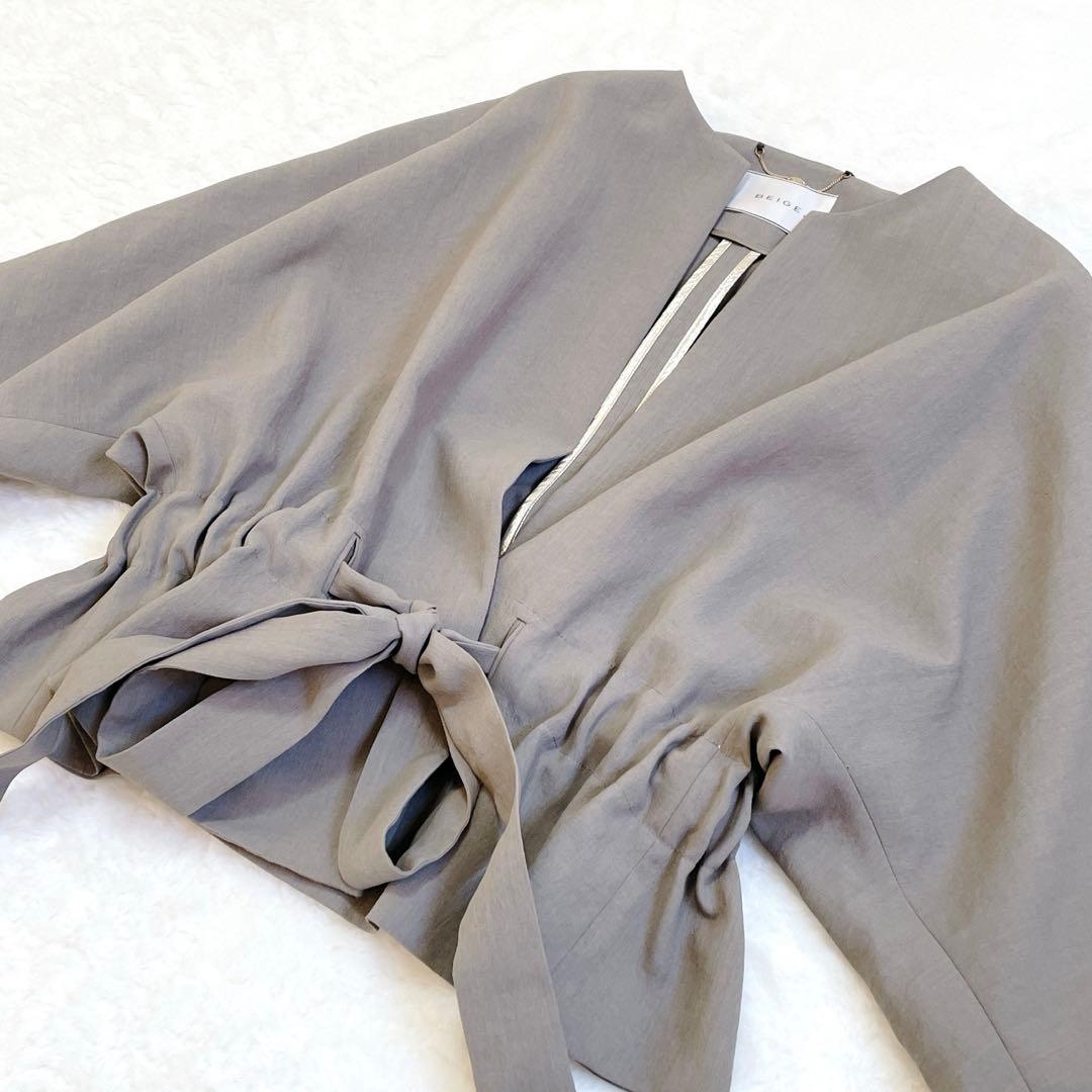 【美品】BEIGE, ベイジ　ノーカラージャケット 4 カーキ