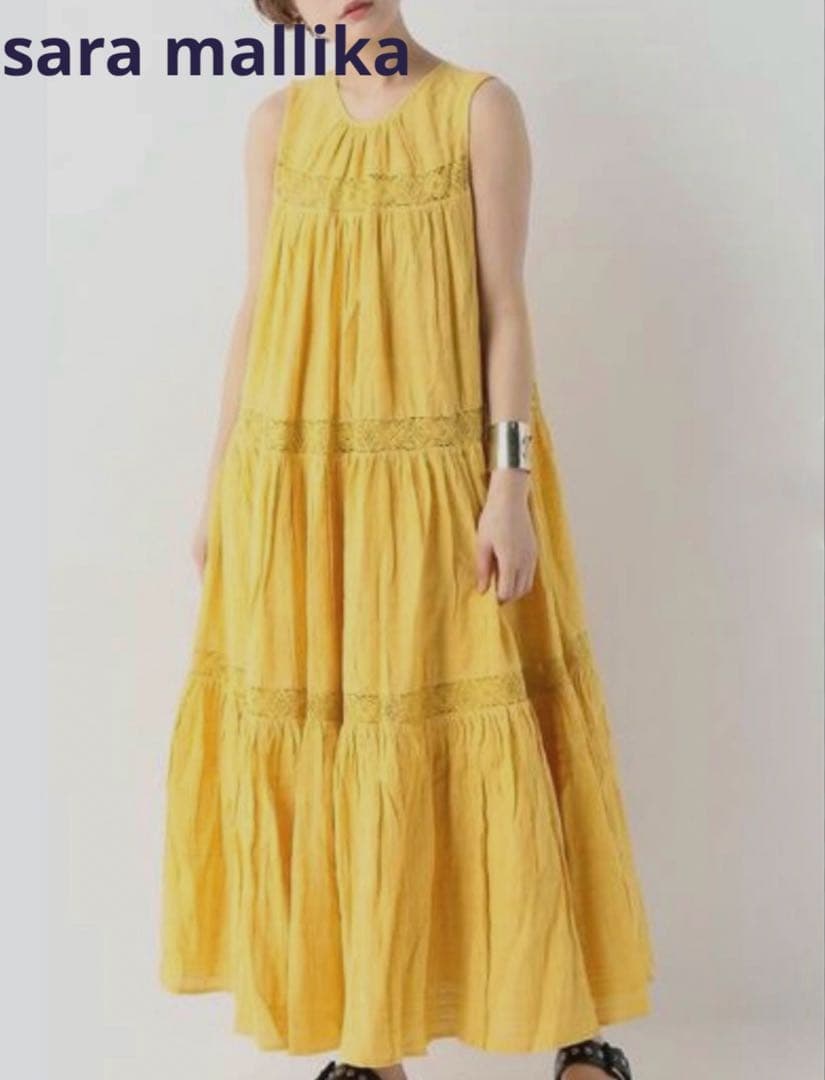 sara mallikaサラマリカ ノースリーブティアードワンピース イエロー