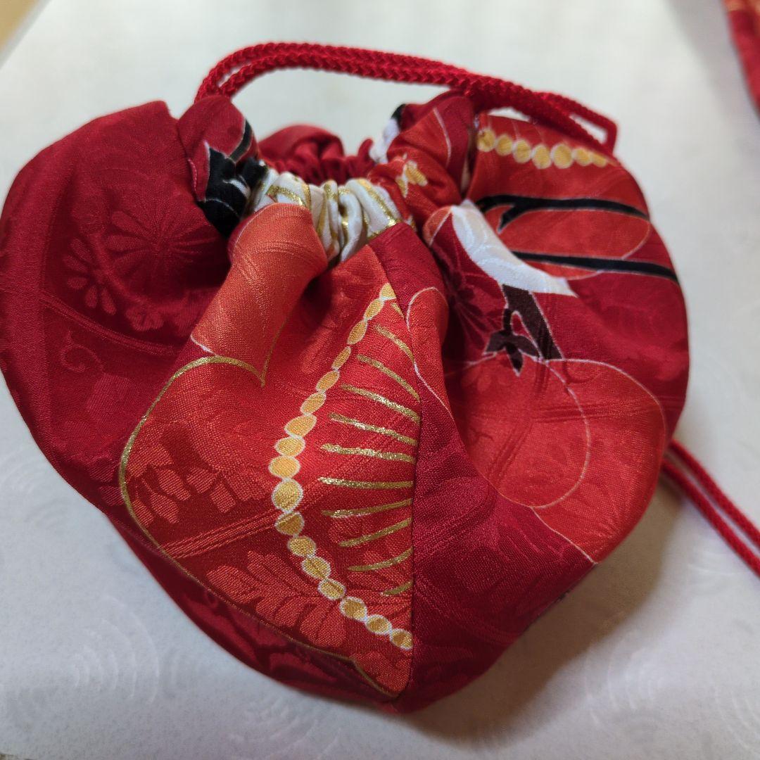 七五三３歳正絹手縫いの被布（中綿無し）巾着付き