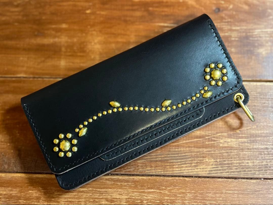 トラッカーウォレット TW-05 フラワースタッズカスタム 真鍮 茶芯