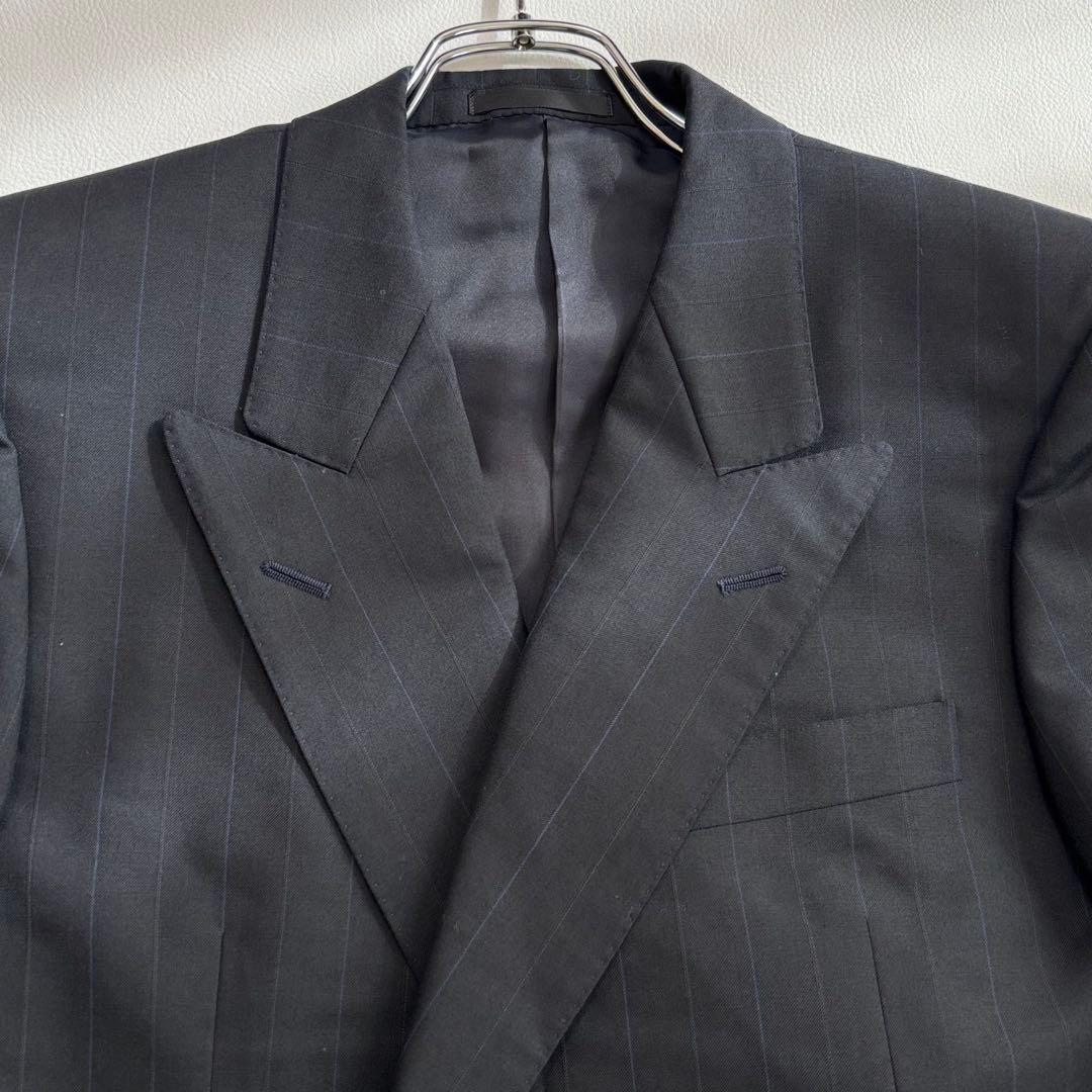 美品 バーバリー ダブル スーツ セットアップ Sサイズ ストライプ ネイビー