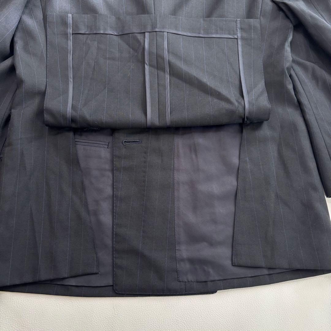 美品 バーバリー ダブル スーツ セットアップ Sサイズ ストライプ ネイビー