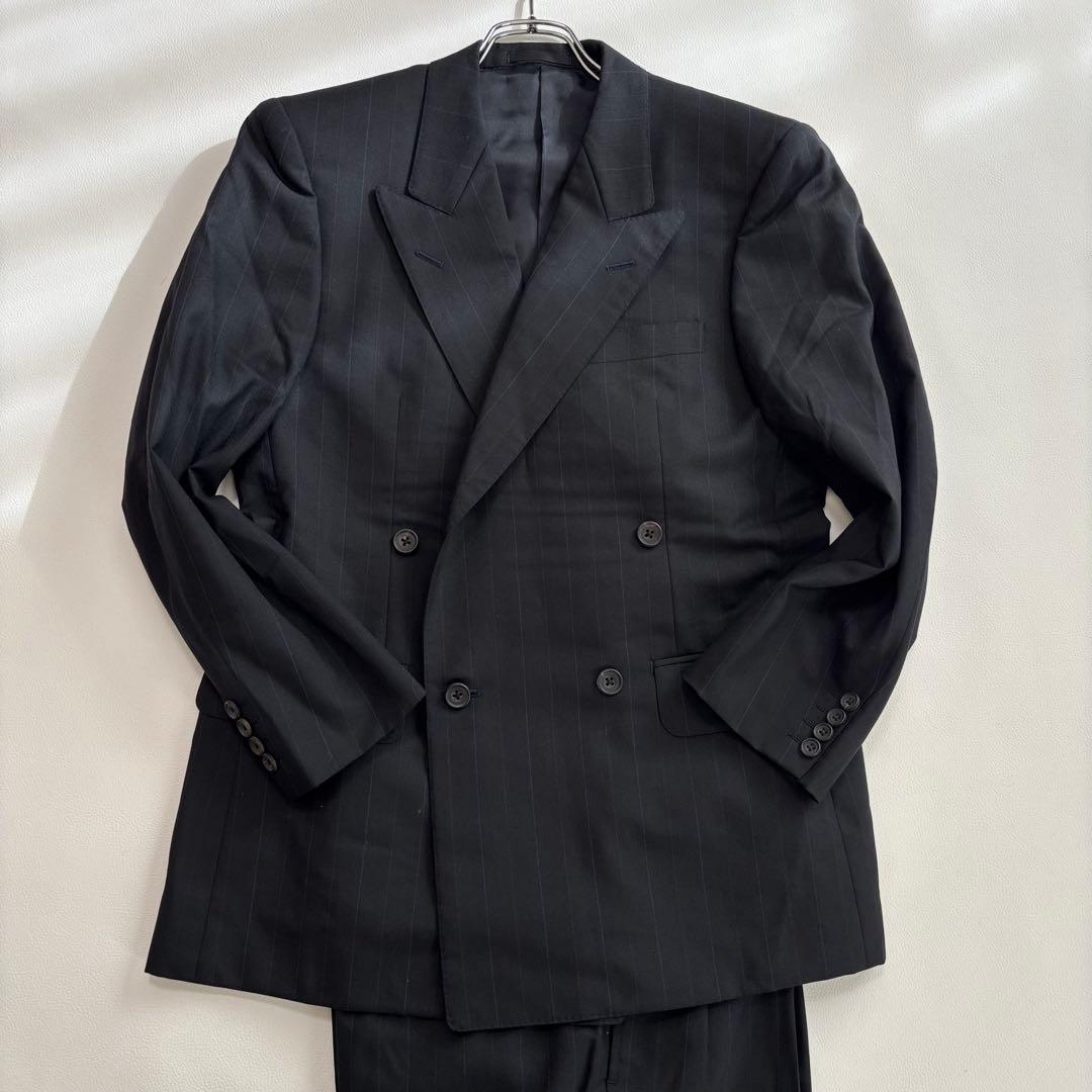 美品 バーバリー ダブル スーツ セットアップ Sサイズ ストライプ ネイビー