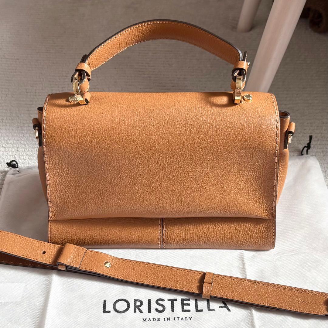 い*い様 LORISTELLA シュリンクレザーフラップハンドバッグ　キャメル