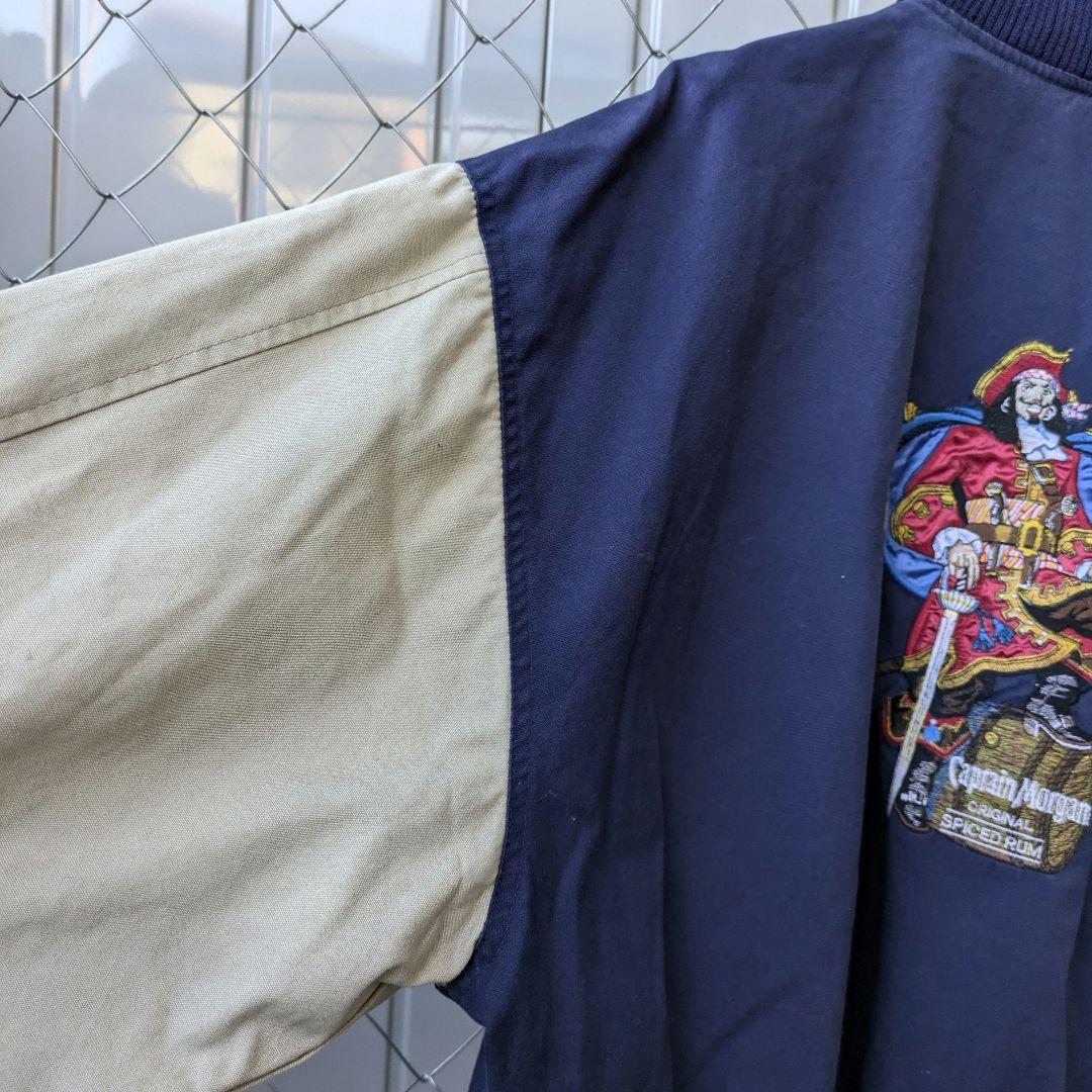 USA　90s　キャプテンモルガン　海賊　カリブ海　スタジャン　極上　刺繍　青