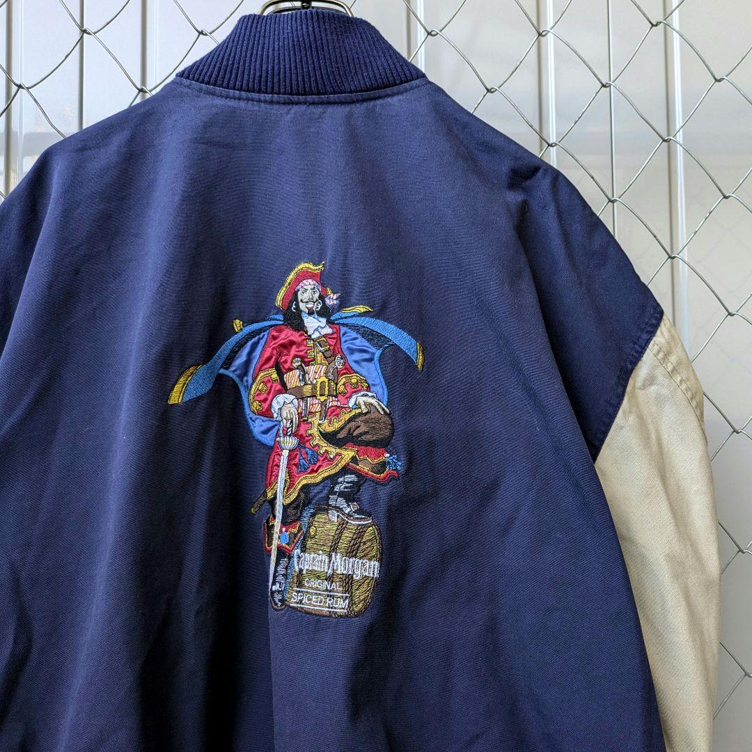 USA　90s　キャプテンモルガン　海賊　カリブ海　スタジャン　極上　刺繍　青