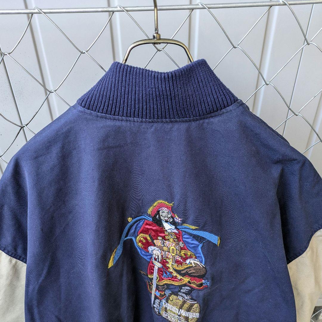USA　90s　キャプテンモルガン　海賊　カリブ海　スタジャン　極上　刺繍　青