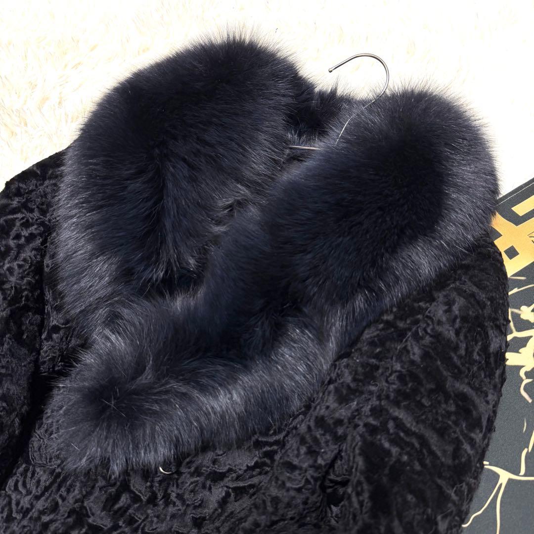 総丈117cm MOONBAT ラム ロングコート ブルーフォックスファー