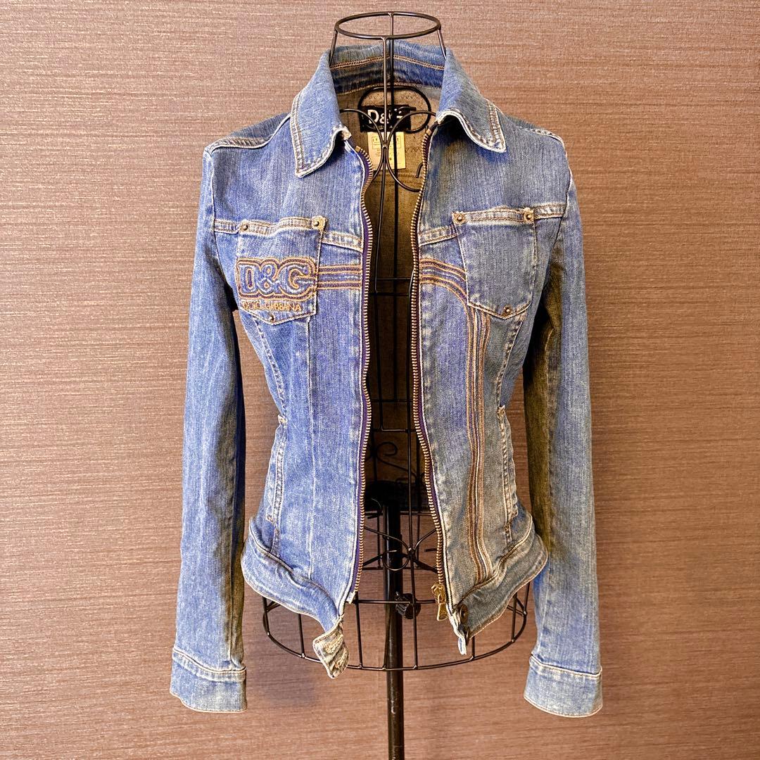 国内正規品　D&G ヴィンテージ刺繍ロゴデニムジャケットSホログラム有