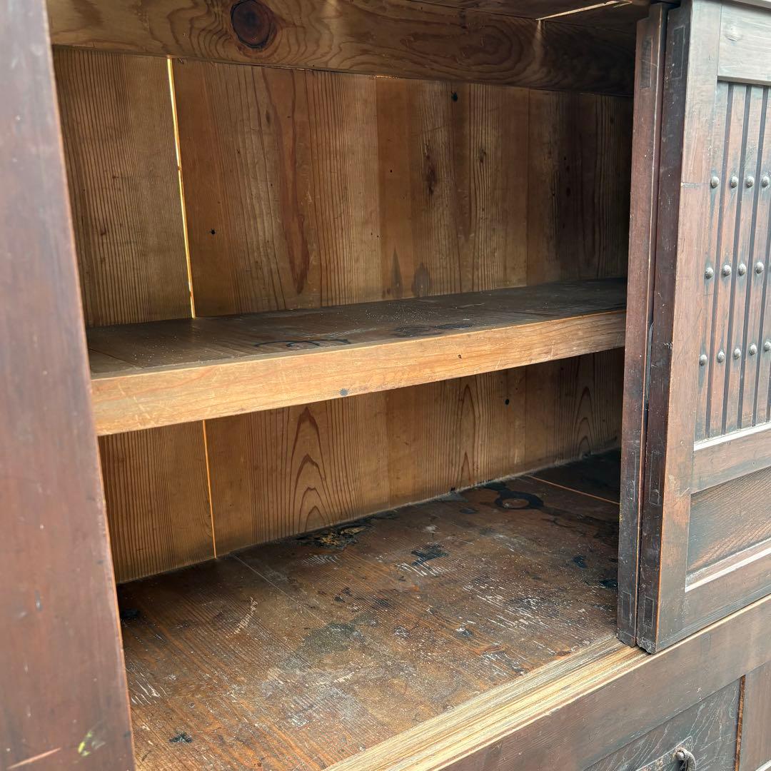 送料無料 明治時代 近江水屋箪笥 一間膳棚 近江箪笥 二段重ね 時代家具 和家具