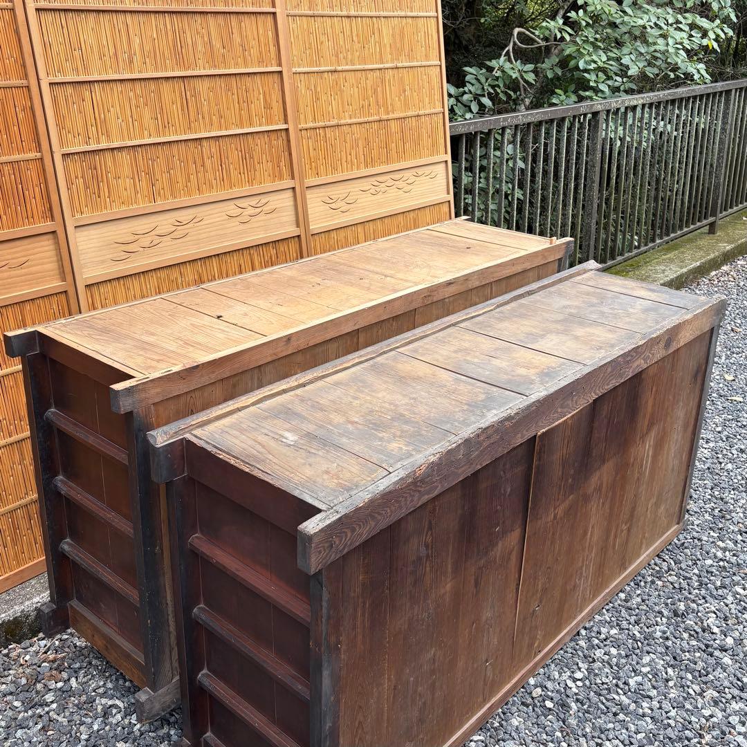 送料無料 明治時代 近江水屋箪笥 一間膳棚 近江箪笥 二段重ね 時代家具 和家具