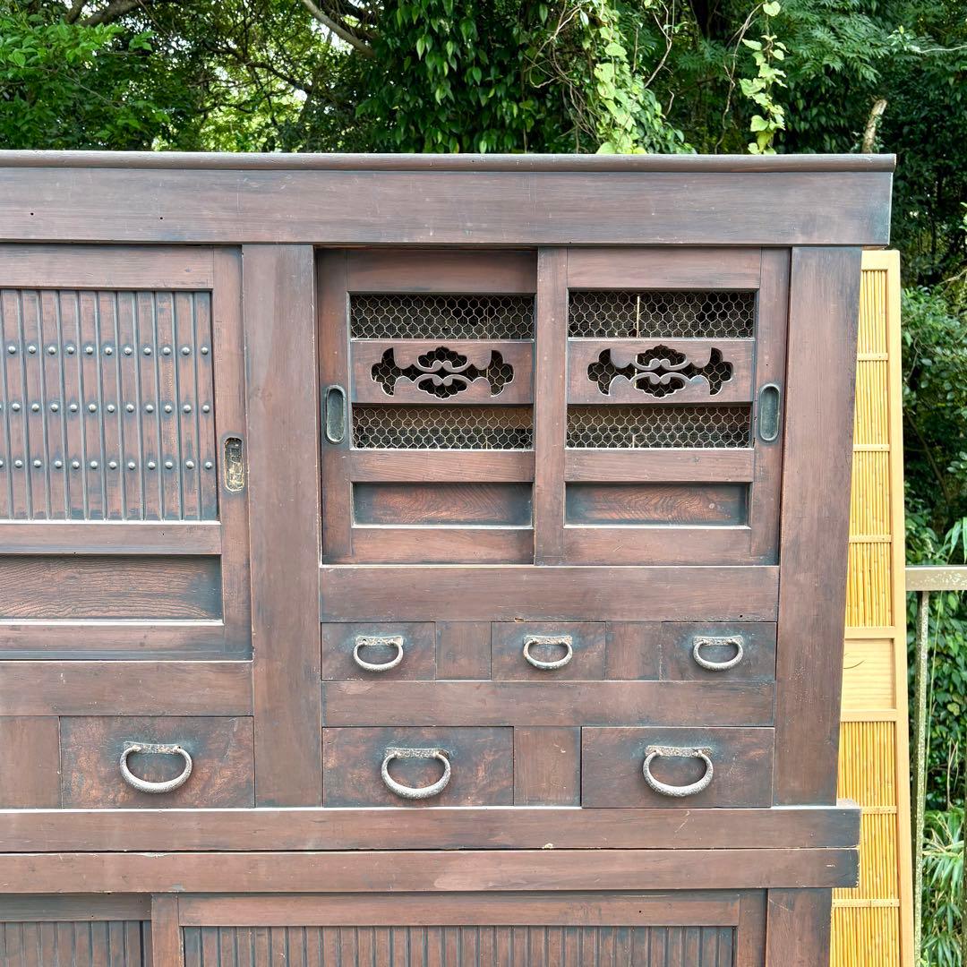 送料無料 明治時代 近江水屋箪笥 一間膳棚 近江箪笥 二段重ね 時代家具 和家具