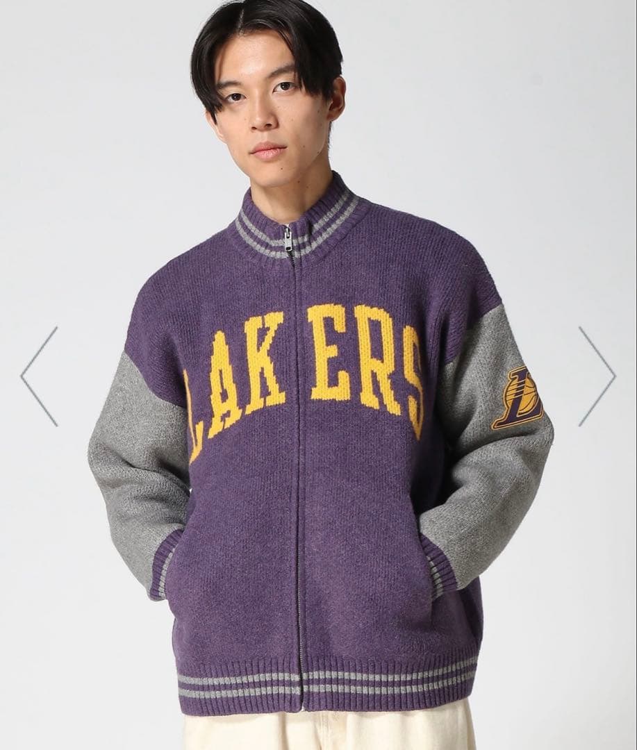 【希少】新品ꕥカシミヤタッチNBAロサンゼルスレイカーズロゴジップアップセーター