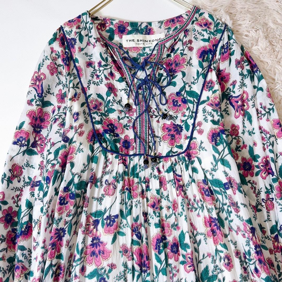 極美品ꕥザシンゾーン 近年 ホーリードレス フラワープリント フリル マキシ丈