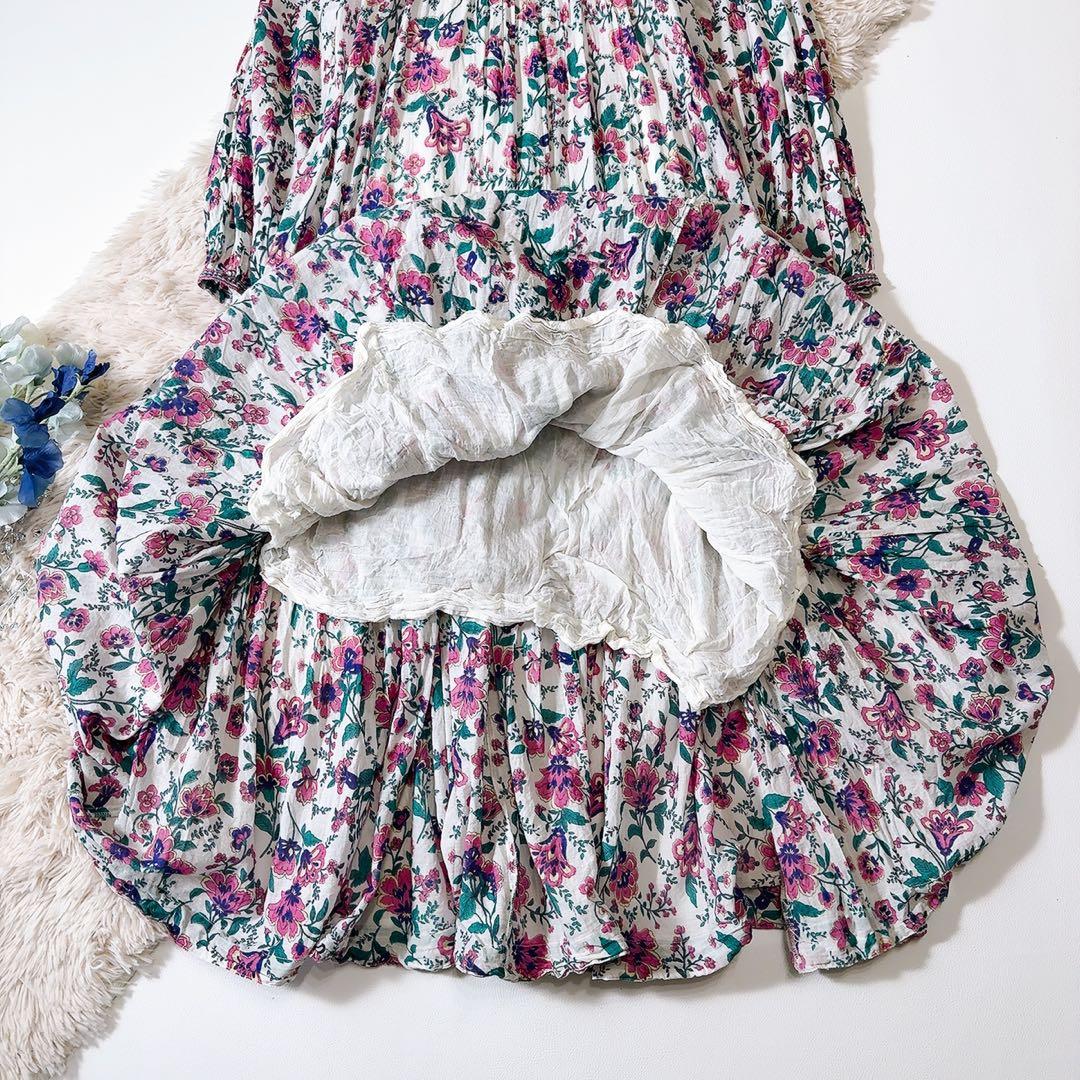 極美品ꕥザシンゾーン 近年 ホーリードレス フラワープリント フリル マキシ丈