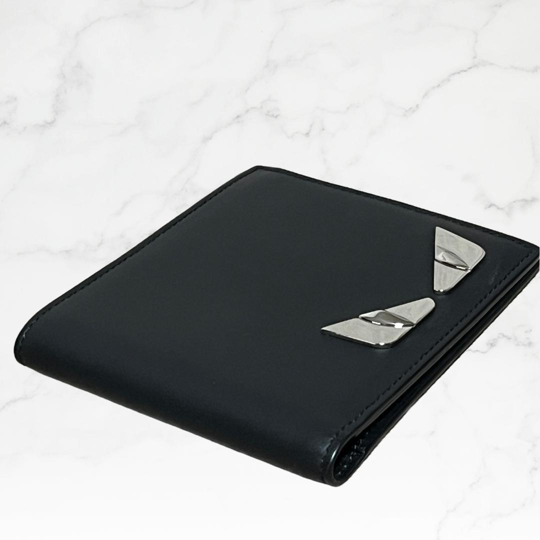 FENDI フェンディ 二つ折り財布 ブラック レザー モンスターアイ メンズ