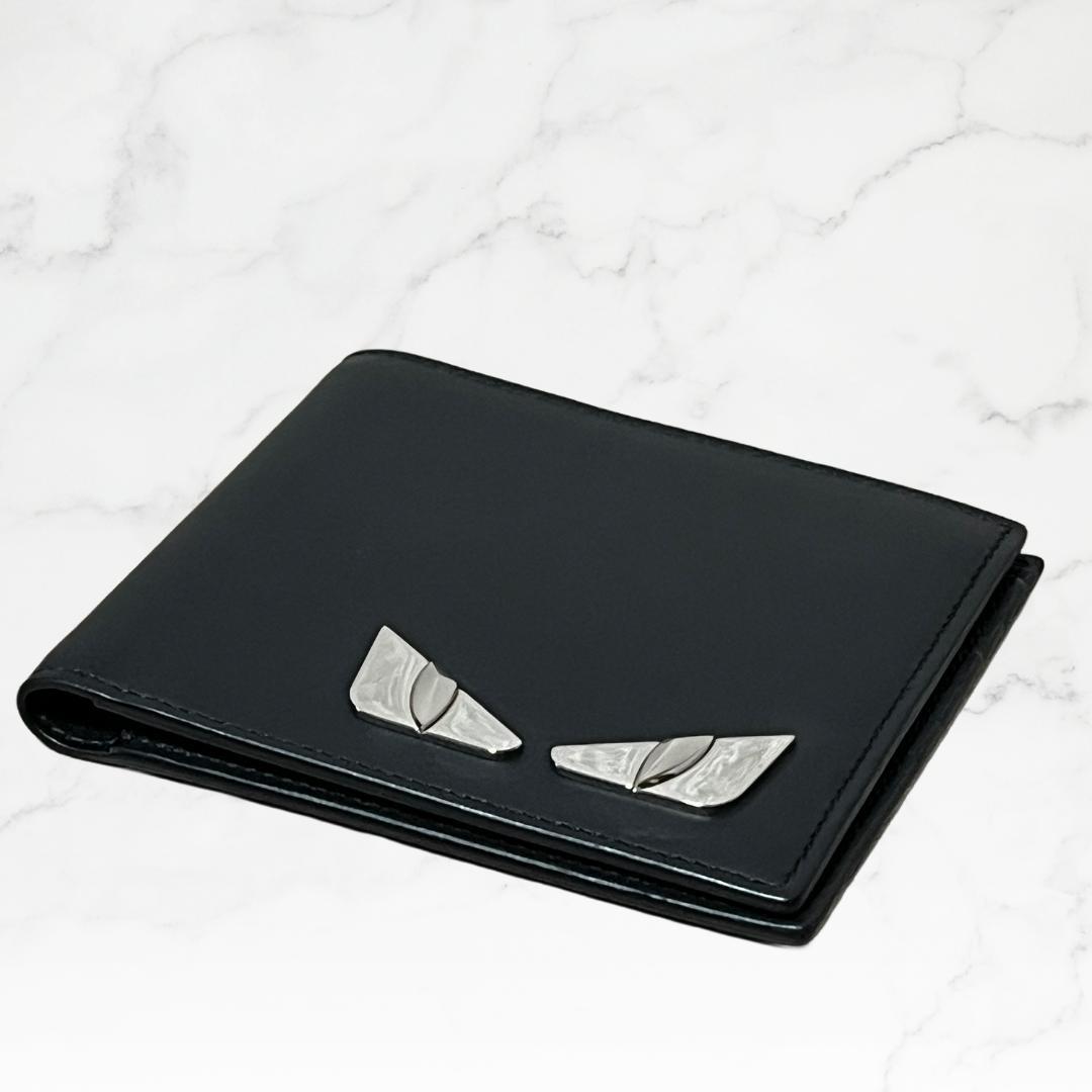 FENDI フェンディ 二つ折り財布 ブラック レザー モンスターアイ メンズ