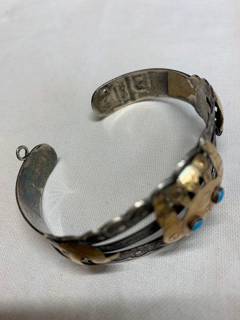 シルバーとゴールド ターコイズ バングル　925刻印18K刻印　ビンテージ