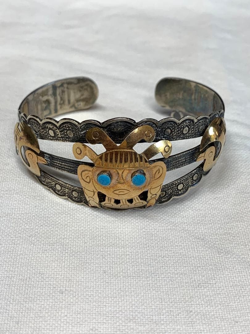 シルバーとゴールド ターコイズ バングル　925刻印18K刻印　ビンテージ