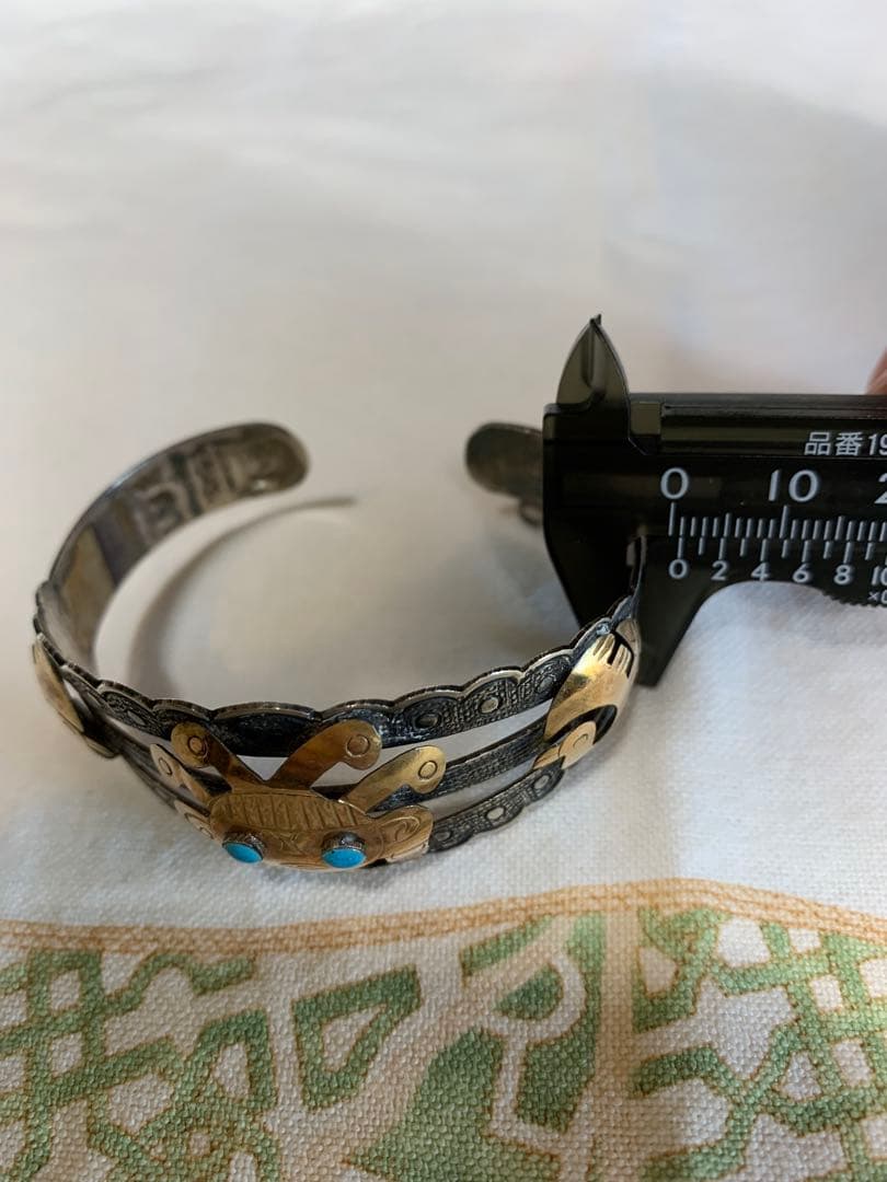 シルバーとゴールド ターコイズ バングル　925刻印18K刻印　ビンテージ