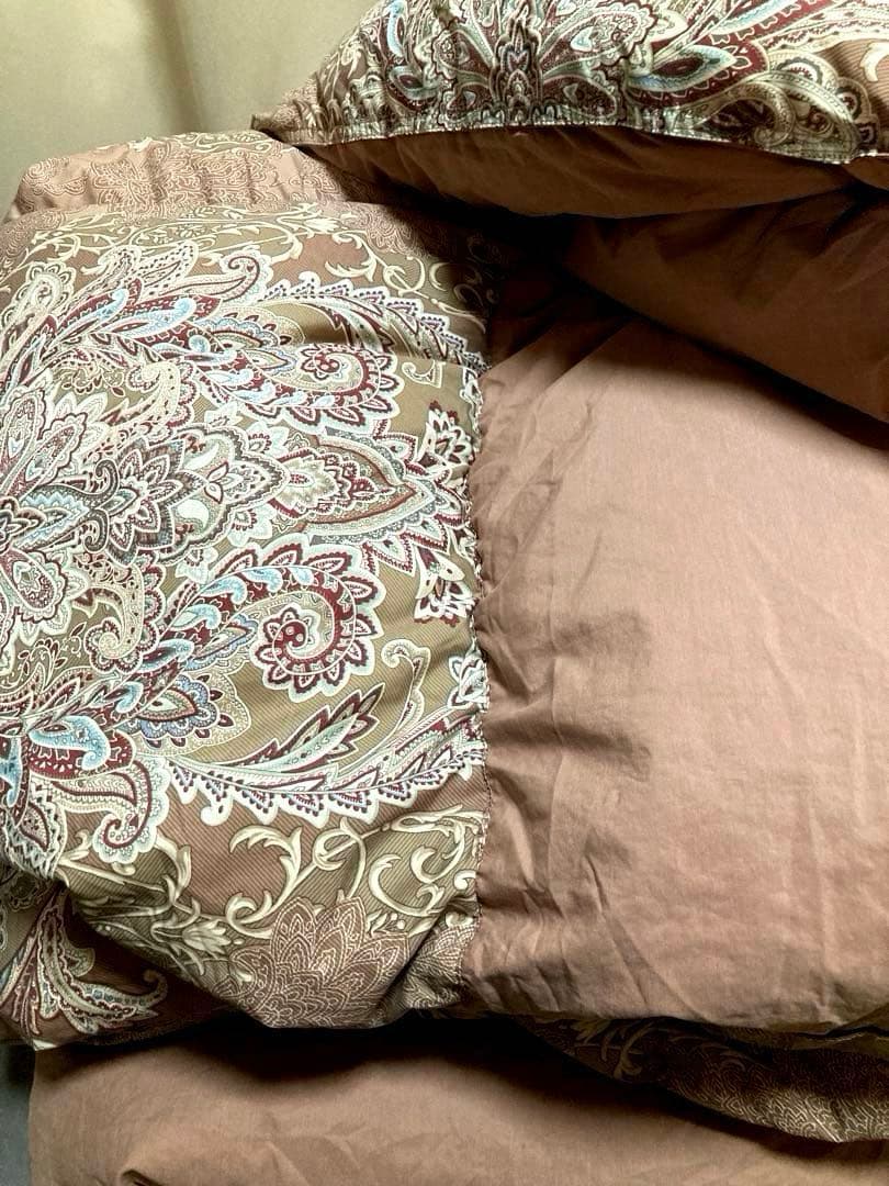 美品　羽毛掛け布団シングル フランス産ホワイトダックダウン ベージュ系色