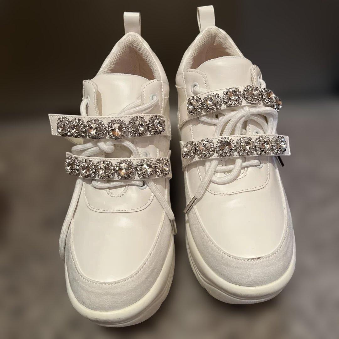 ビジューベルトスニーカー　盛れる♡美脚スニーカー　ホワイト　白　厚底　シューズ