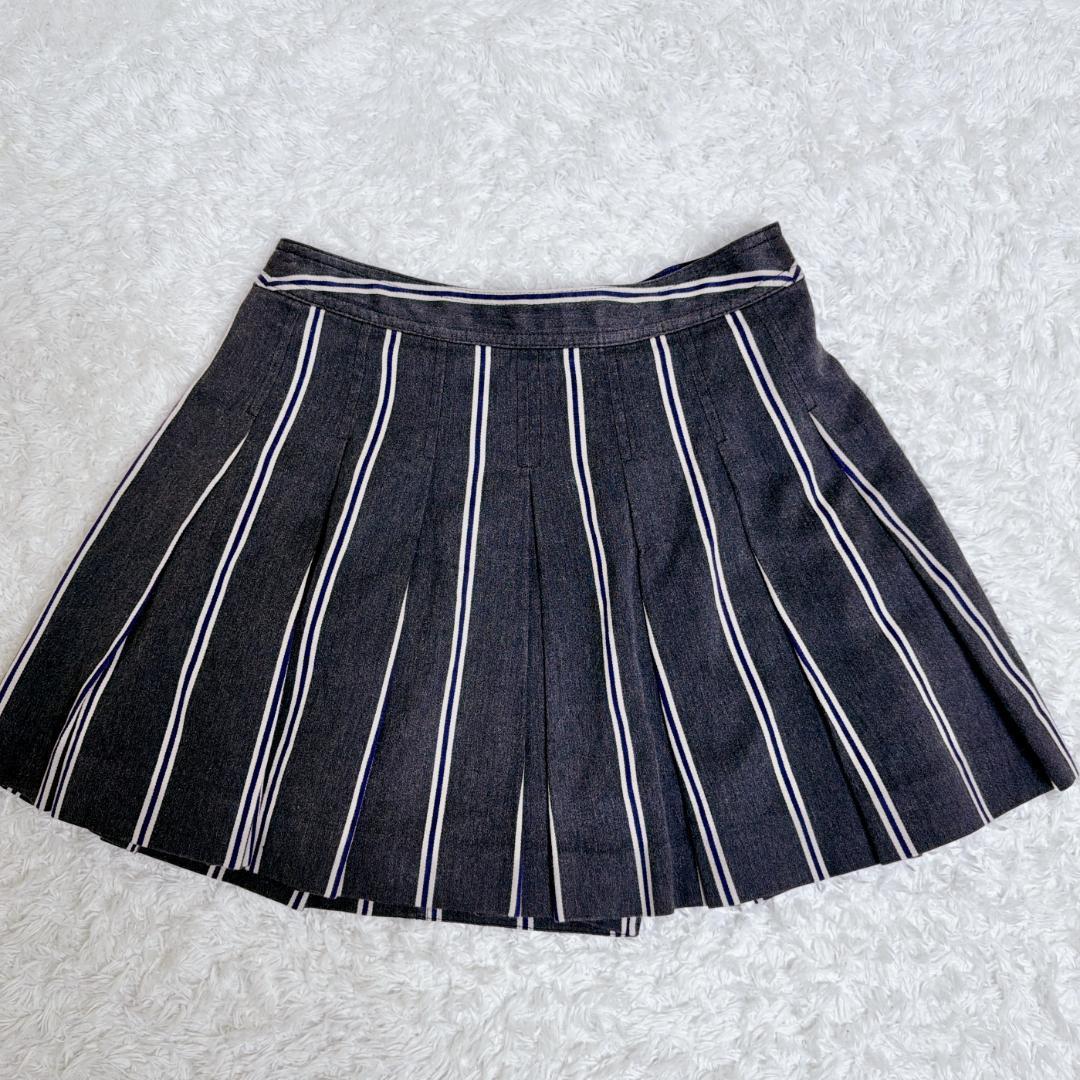 希少✨ BURBERRY プリーツ ミニスカート ベルト ストライプ ボタン