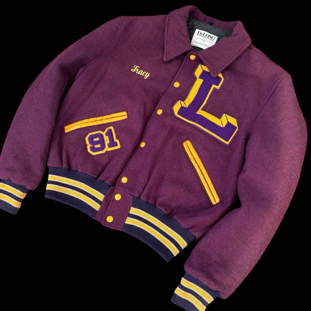 80s 90s アメリカ製 Delong ワッペン付き ボタン スタジャン 40