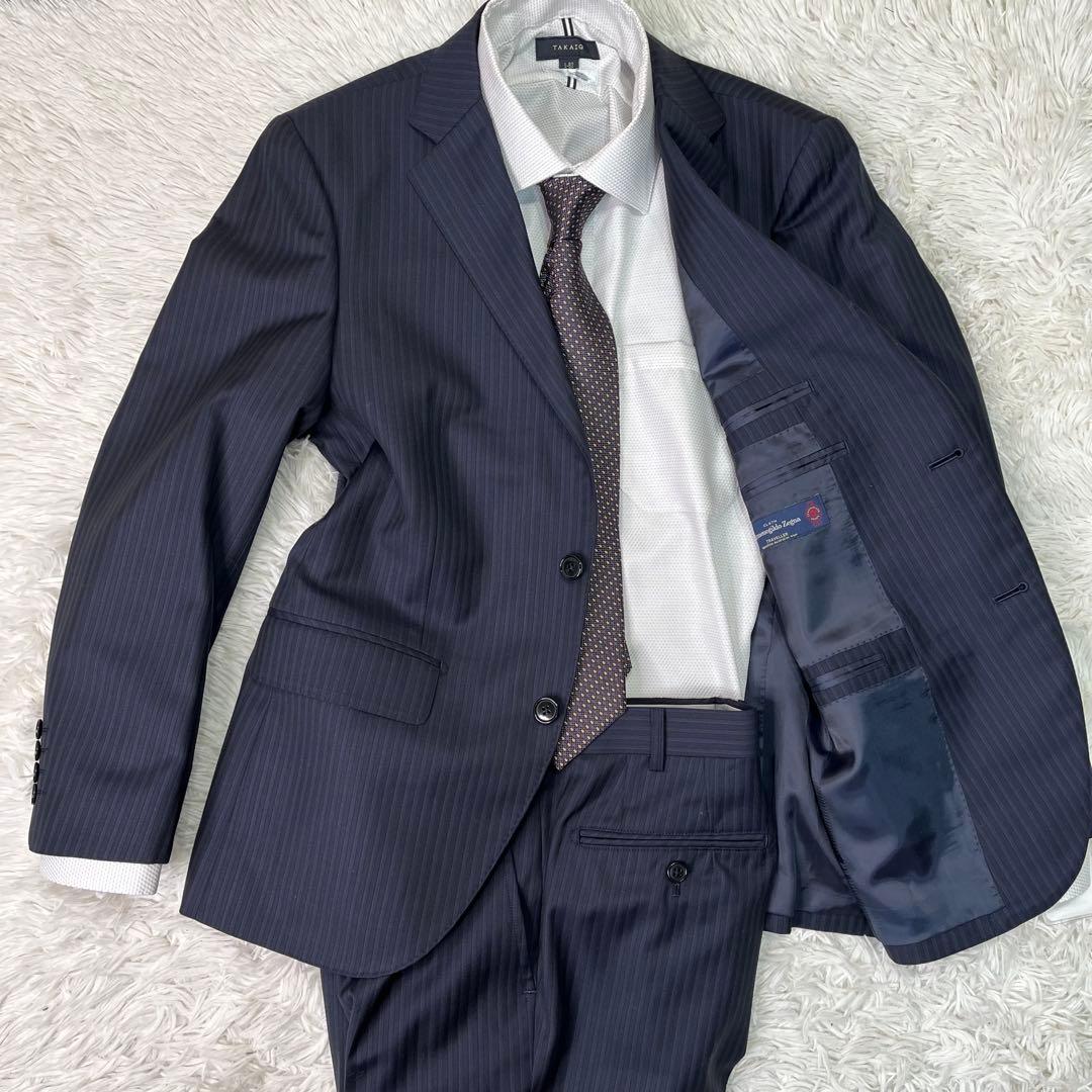 未使用級✨ゼニア　セットアップスーツ　シングル　2B ネイビー　ストライプ　S
