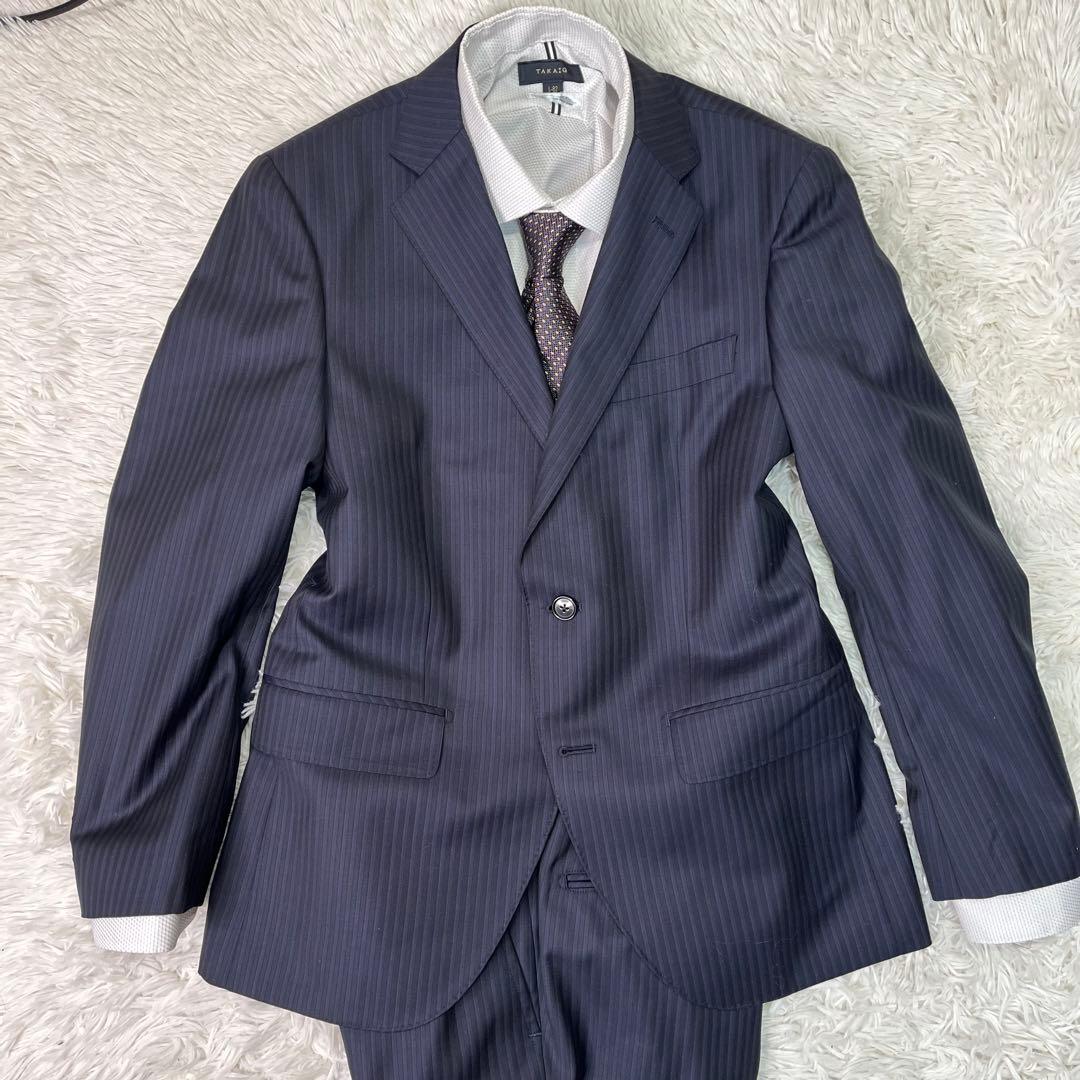 未使用級✨ゼニア　セットアップスーツ　シングル　2B ネイビー　ストライプ　S