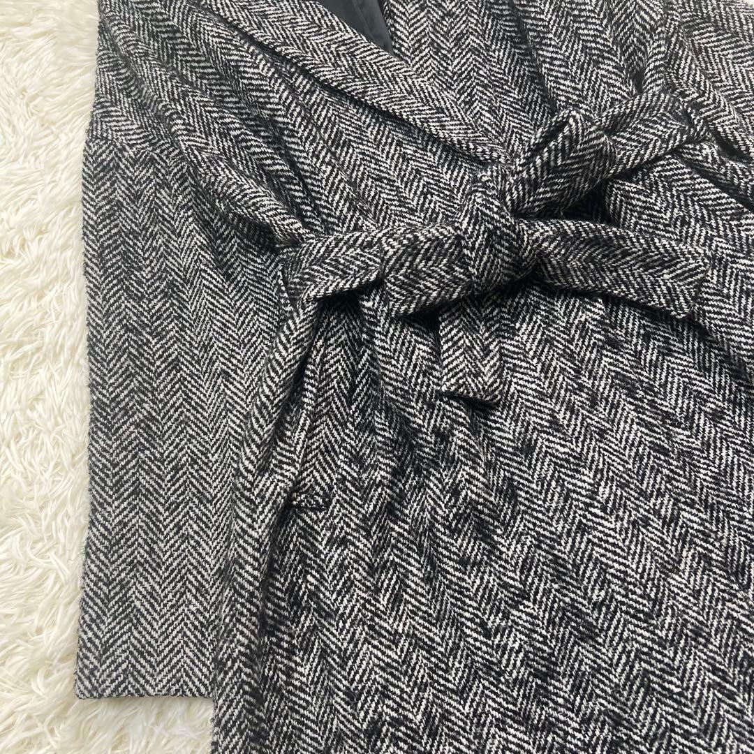 クラネ CLANE ロングコート ヘリンボーン ウール ベルト 36 Aライン