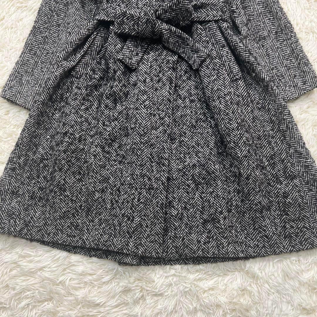 クラネ CLANE ロングコート ヘリンボーン ウール ベルト 36 Aライン
