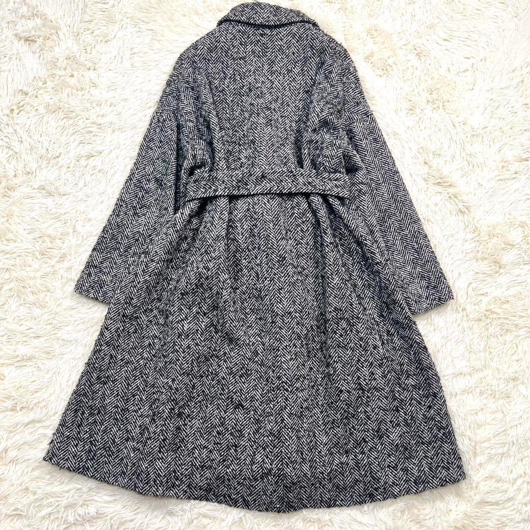 クラネ CLANE ロングコート ヘリンボーン ウール ベルト 36 Aライン