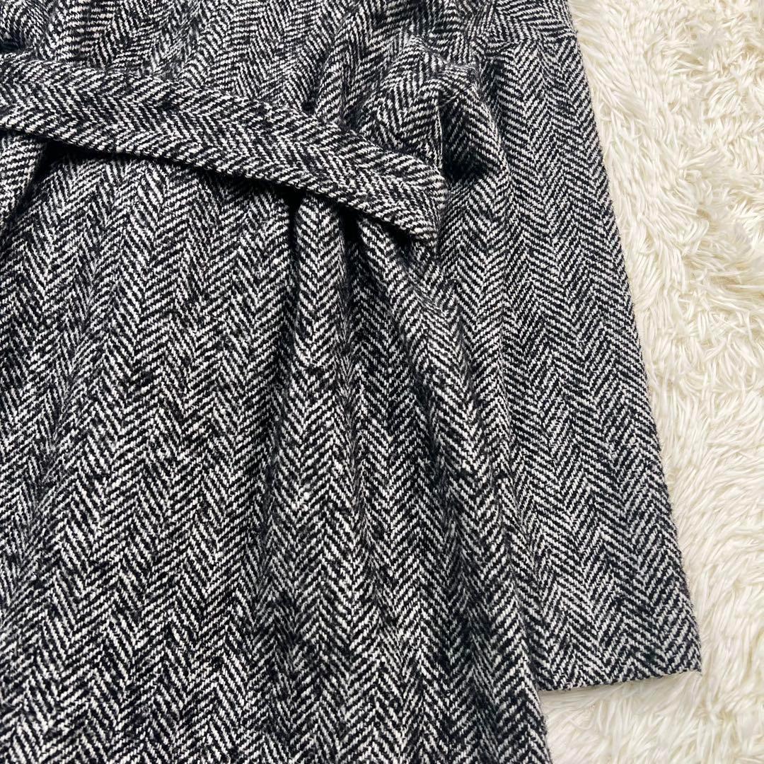 クラネ CLANE ロングコート ヘリンボーン ウール ベルト 36 Aライン