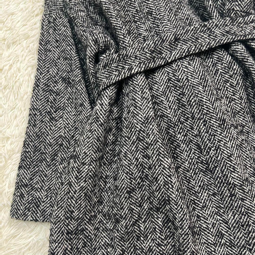クラネ CLANE ロングコート ヘリンボーン ウール ベルト 36 Aライン