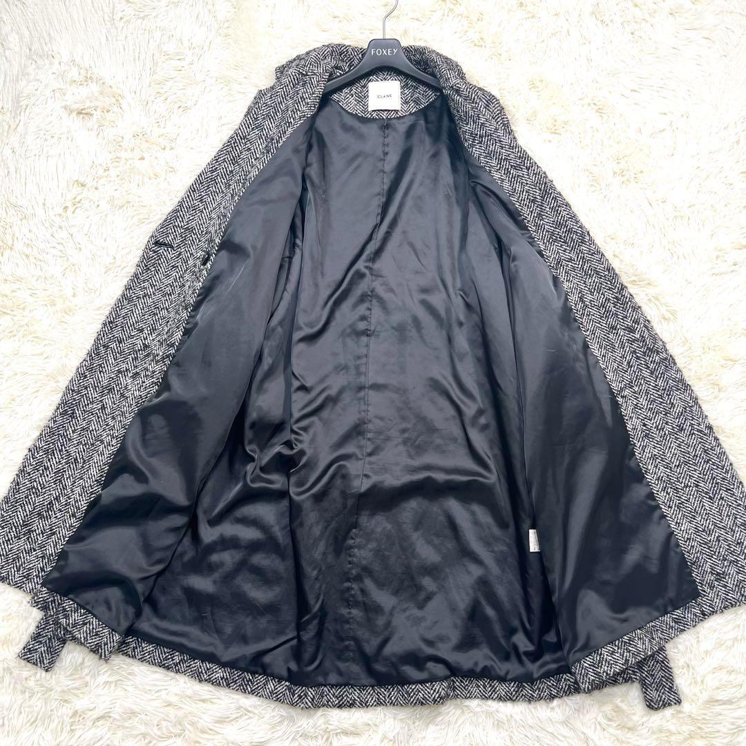 クラネ CLANE ロングコート ヘリンボーン ウール ベルト 36 Aライン