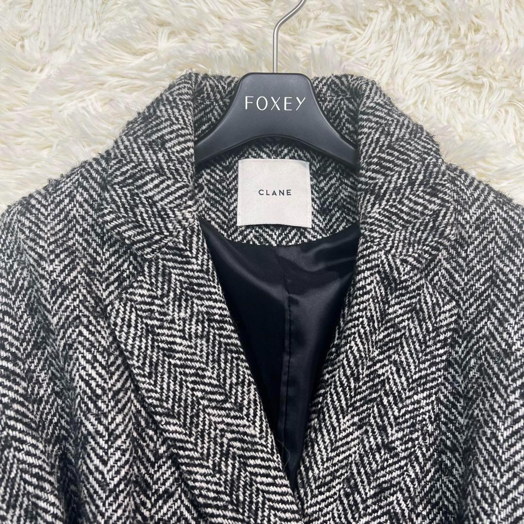 クラネ CLANE ロングコート ヘリンボーン ウール ベルト 36 Aライン