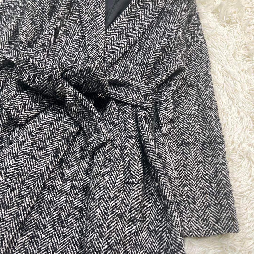 クラネ CLANE ロングコート ヘリンボーン ウール ベルト 36 Aライン