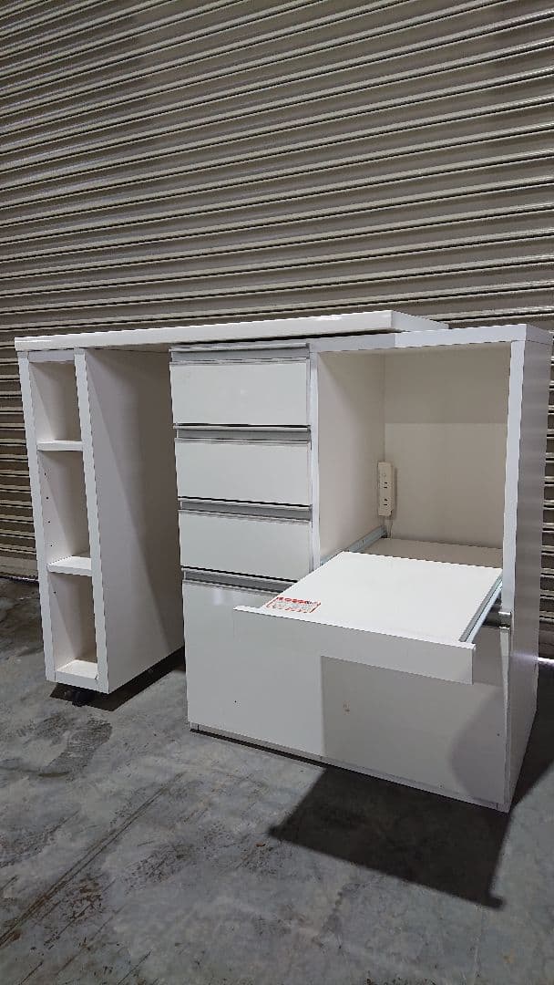 家具の大丸 キッチン収納 スライド伸長式カウンター ホワイト ステンレス天板