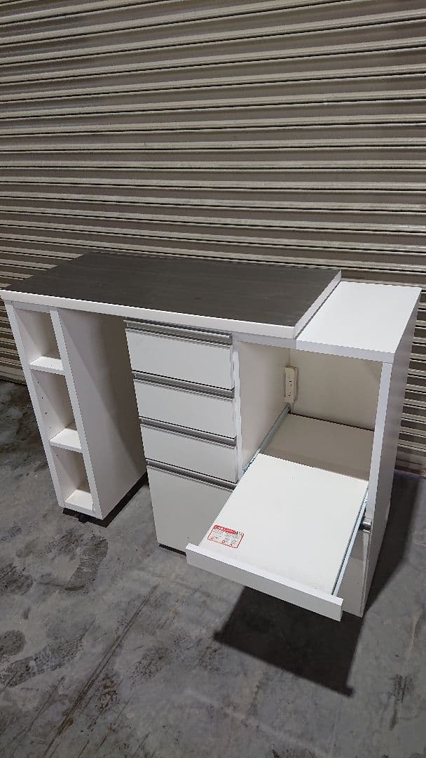 家具の大丸 キッチン収納 スライド伸長式カウンター ホワイト ステンレス天板