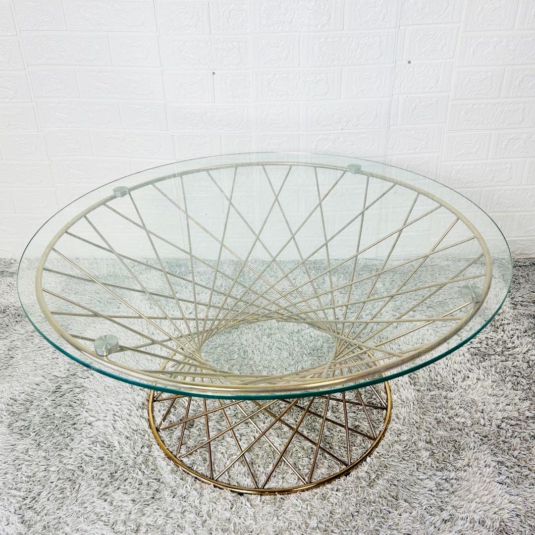 美品 フランフラン スピン コーヒーテーブル / ガラス × ゴールド