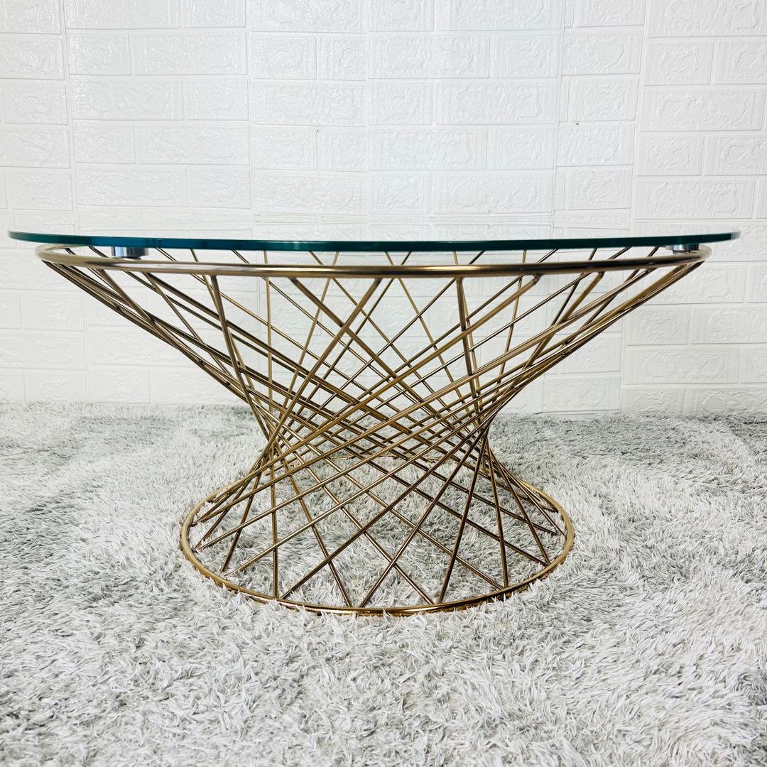 美品 フランフラン スピン コーヒーテーブル / ガラス × ゴールド