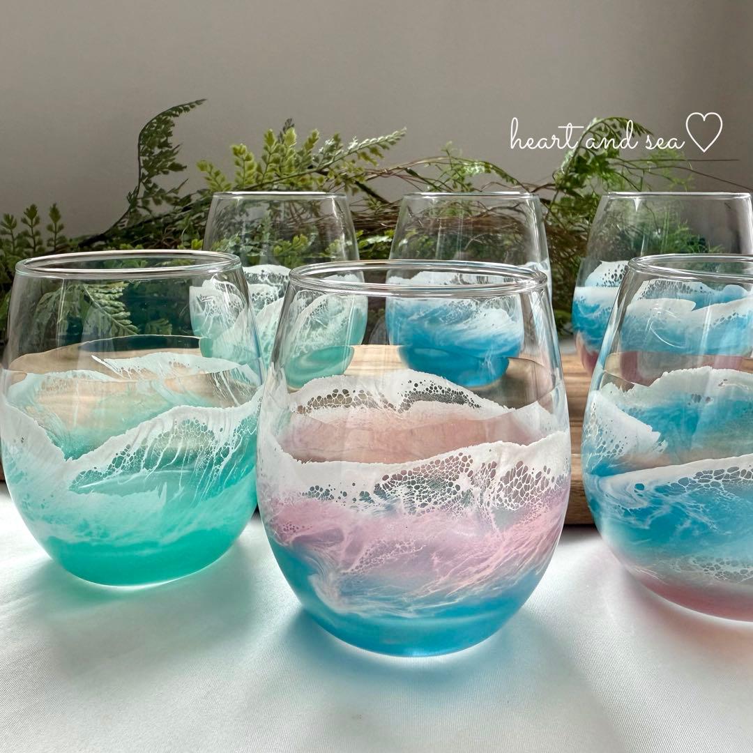 レジンアート　オーシャングラス　グラスセット　海アート